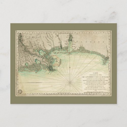 Map of Louisiana and Florida Gulf Coast 1778 Postcard