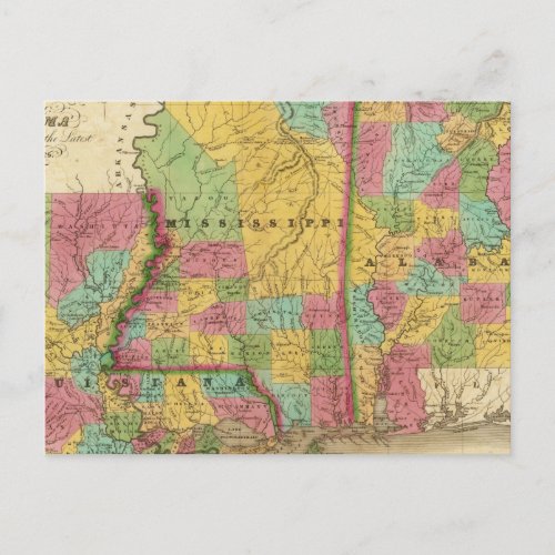 Map of Louisiana Mississippi And Alabama Postcard