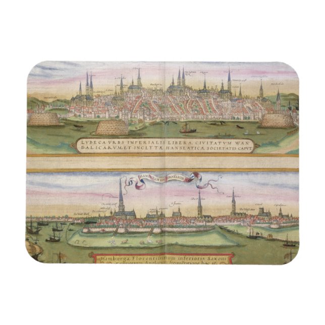 Map of Lubeck and Hamburg, from 'Civitates Orbis T Magnet (Horizontal)