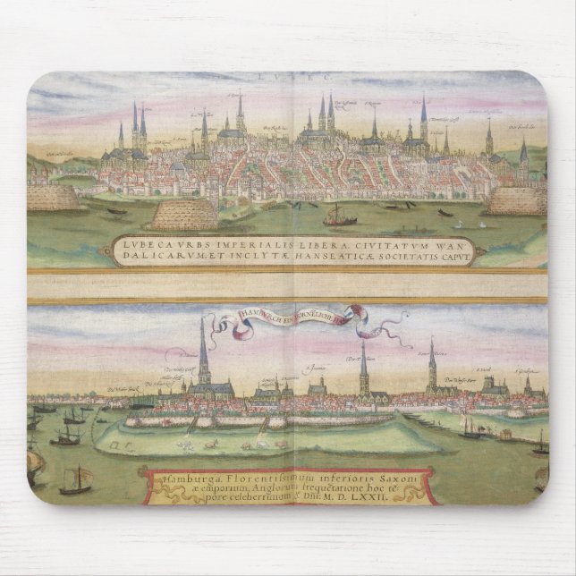 Map of Lubeck and Hamburg, from 'Civitates Orbis T Mouse Pad (Front)