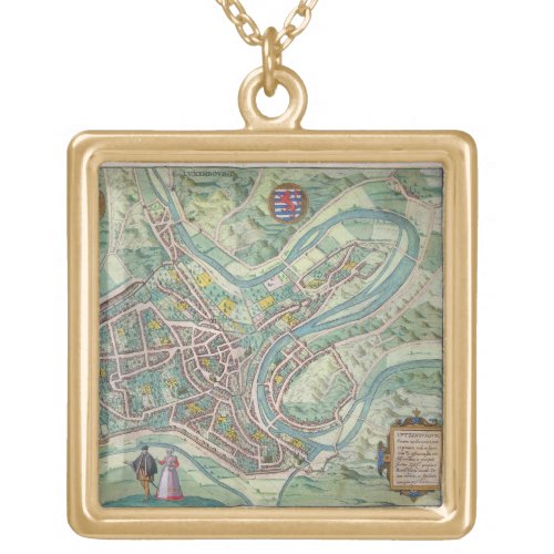 Map of Luxembourg from Civitates Orbis Terrarum Gold Plated Necklace