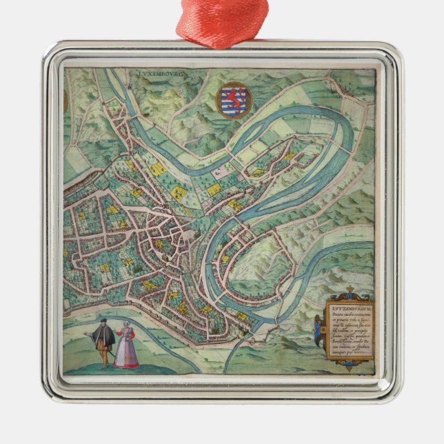 Map of Luxembourg, from 'Civitates Orbis Terrarum' Metal Ornament (Front)