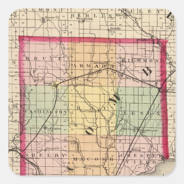 Map of Macomb County, Michigan Square Sticker (Front)