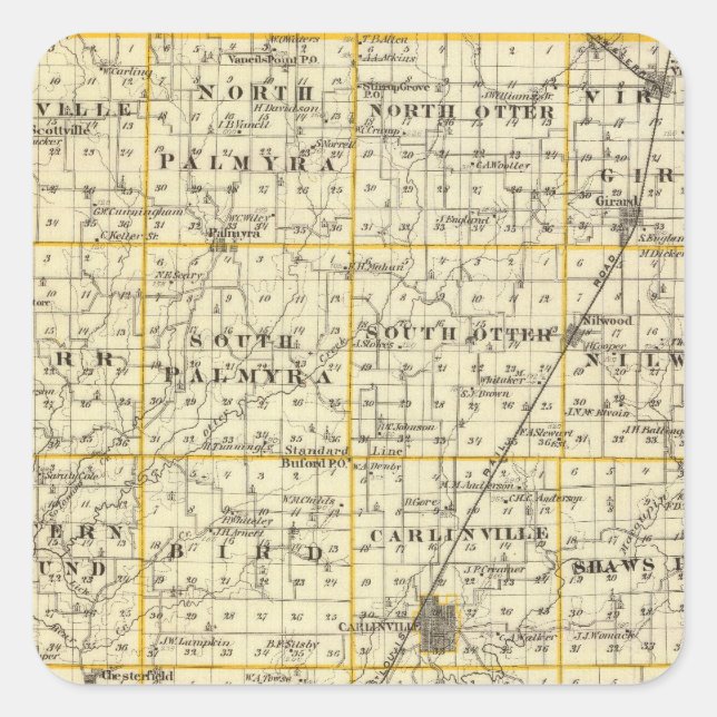Map of Macoupin County Square Sticker (Front)