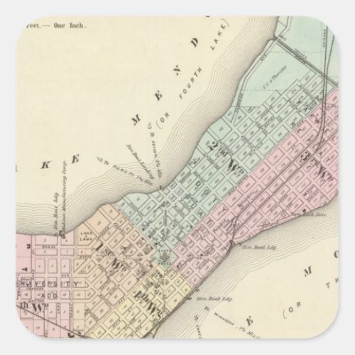Map of Madison Wisconsin Square Sticker