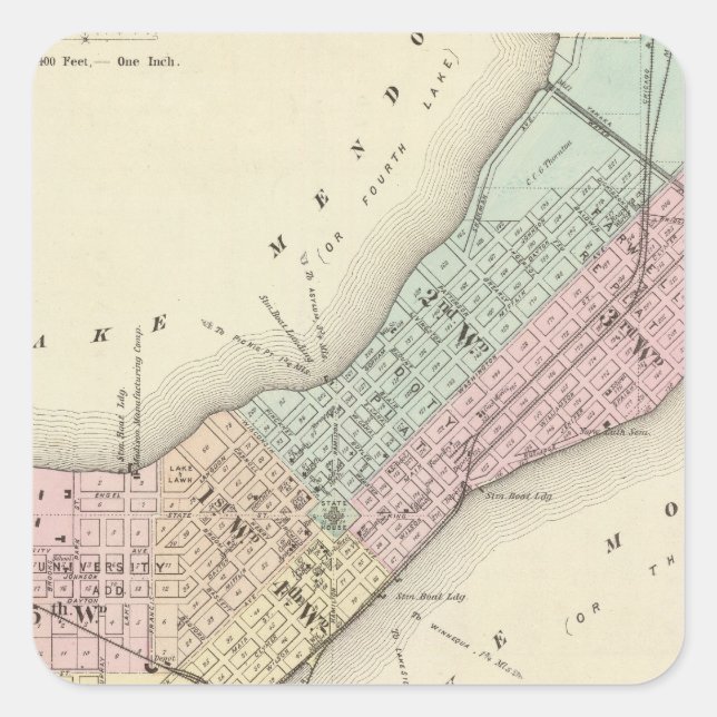 Map of Madison, Wisconsin Square Sticker (Front)