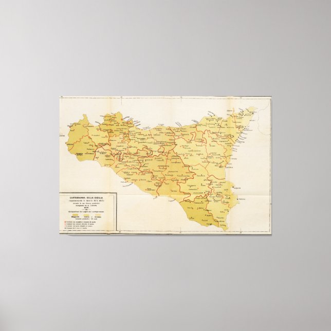 Map of Mafia Activity in Sicily Italy 1900 Canvas Print (Front)