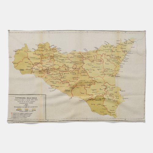 Map of Mafia Activity in Sicily Italy 1900 Kitchen Towel