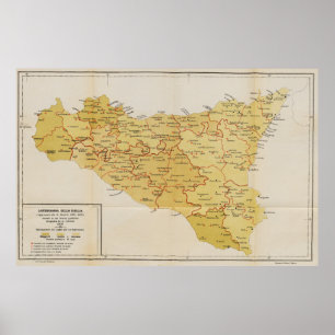 Map of Mafia Activity in Sicily Italy 1900 Poster