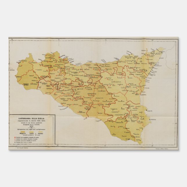 Map of Mafia Activity in Sicily Italy 1900 Sign (Back)
