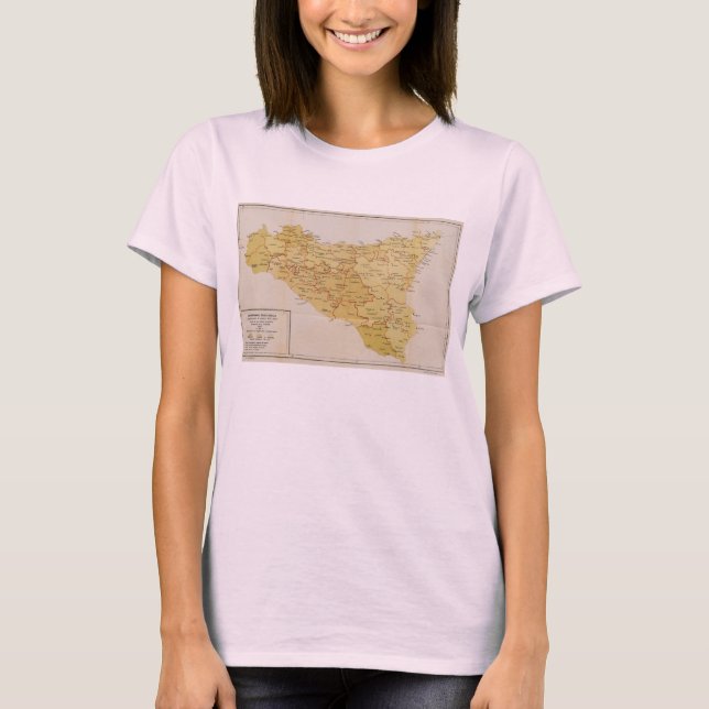 Map of Mafia Activity in Sicily Italy 1900 T-Shirt (Front)
