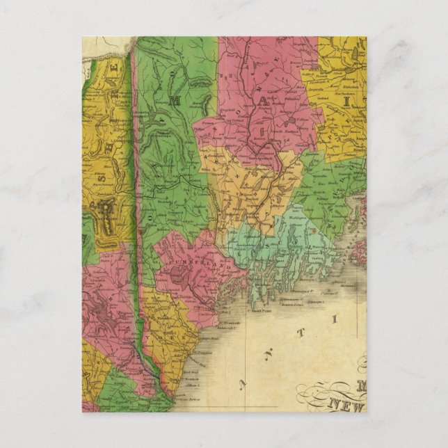 Map of Maine, New Hampshire, and Vermont Postcard (Front)