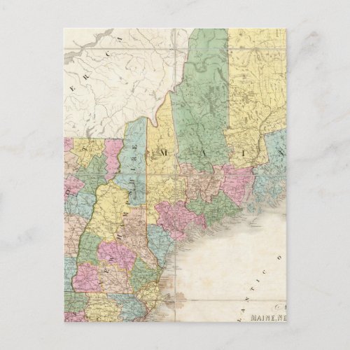 Map of Maine New Hampshire Vermont Postcard
