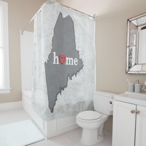 Map of MAINE with HOME and HEART Shower Curtain