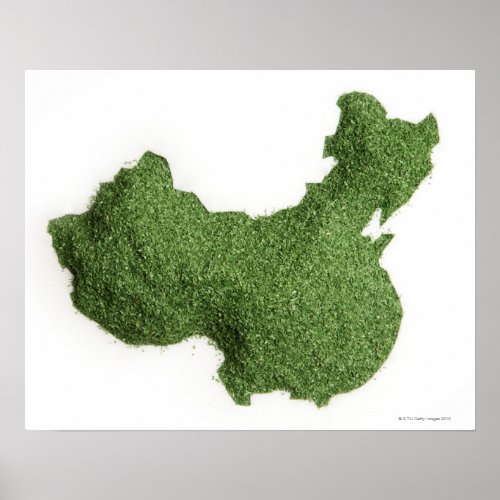 Map of Mainland China made of grass Poster