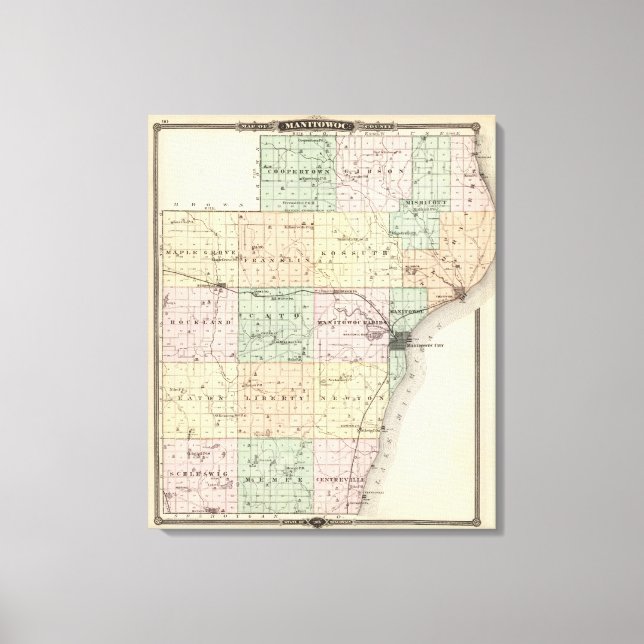Map of Manitowoc County, State of Wisconsin Canvas Print (Front)