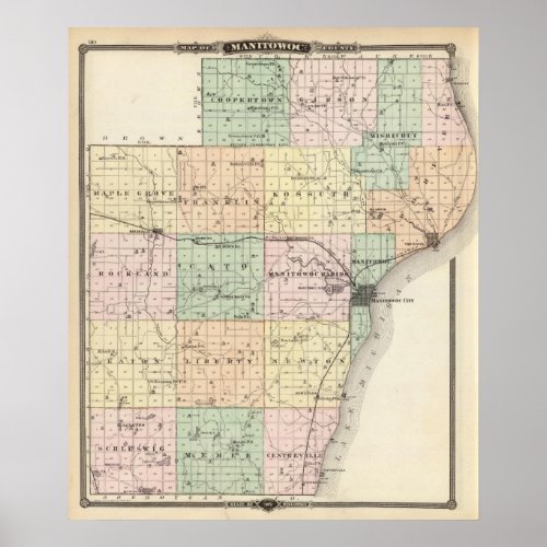 Map of Manitowoc County State of Wisconsin Poster