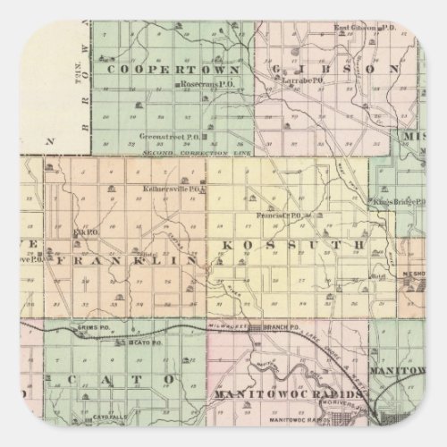 Map of Manitowoc County State of Wisconsin Square Sticker