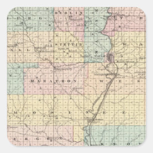 Map of Marathon County Square Sticker