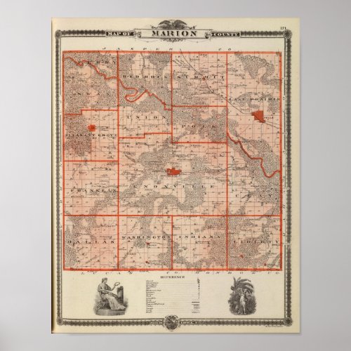 Map of Marion County State of Iowa Poster