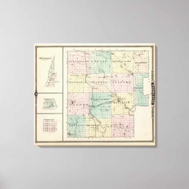 Map of Marquette County & Westfield Canvas Print (Front)