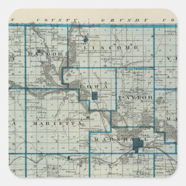 Map of Marshall County, State of Iowa Square Sticker (Front)