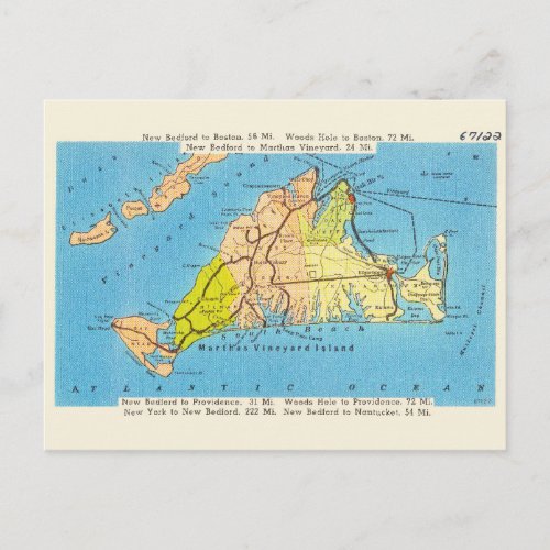 Map of Marthas Vineyard Postcard