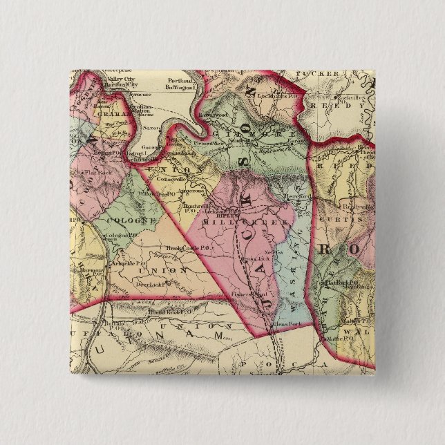 Map of Mason, Jackson, Roane counties Pinback Button (Front)