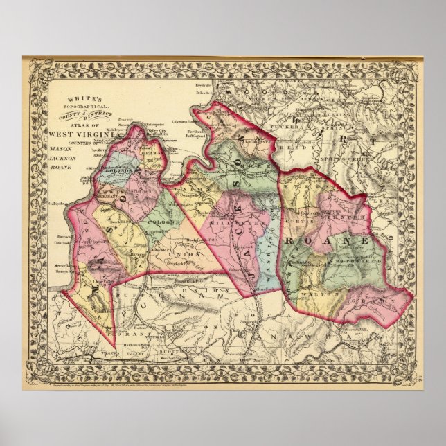 Map of Mason, Jackson, Roane counties Poster (Front)