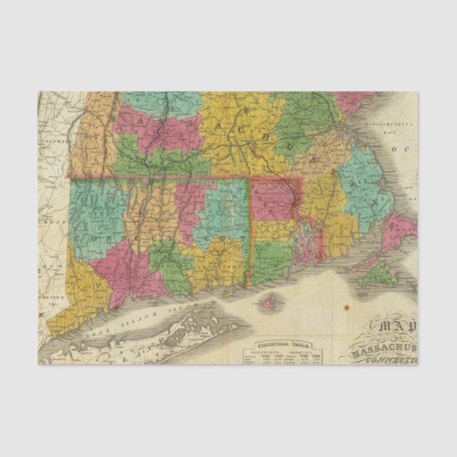Map of Massachusetts and Connecticut Tissue Paper (Front)