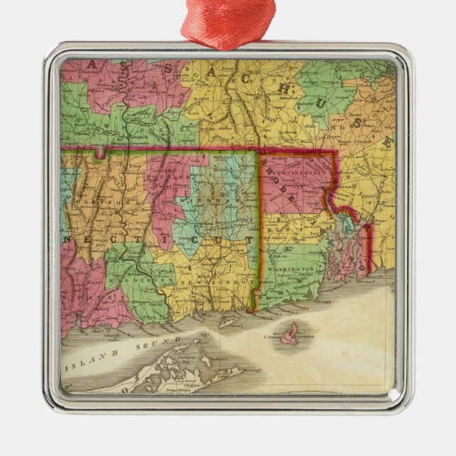 Map of Massachusetts Connecticut And Rhode Island Metal Ornament (Front)
