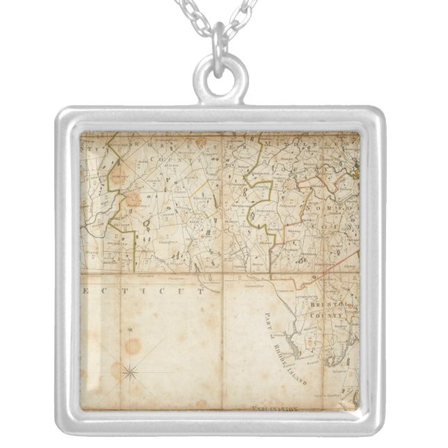 Map Of Massachusetts Silver Plated Necklace (Front)