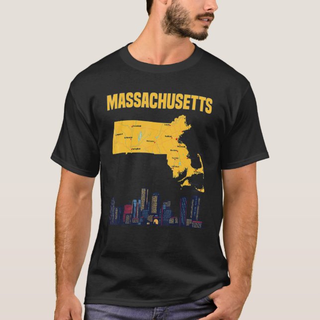 Map Of Massachusetts State Major Cities Boston Cit T-Shirt (Front)