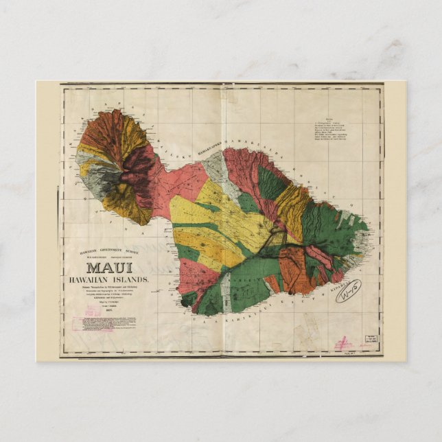 Map of Maui, Hawaiian Island (1885) Postcard (Front)