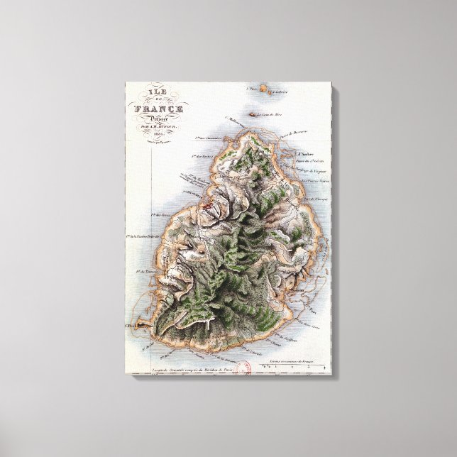 Map of Mauritius, illustration 'Paul et Virginie' Canvas Print (Front)