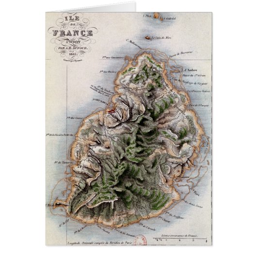 Map of Mauritius, illustration 'Paul et Virginie' Cards (Front)