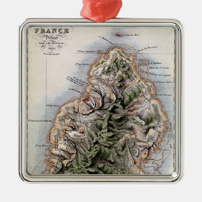 Map of Mauritius, illustration 'Paul et Virginie' Metal Ornament (Front)