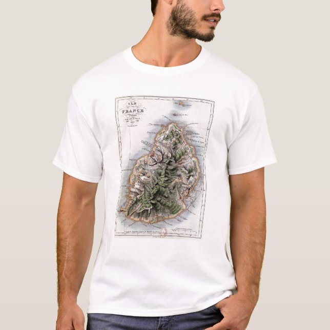 Map of Mauritius, illustration 'Paul et Virginie' T-Shirt (Front)