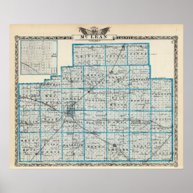 Map of McLean County and Le Roy Poster (Front)