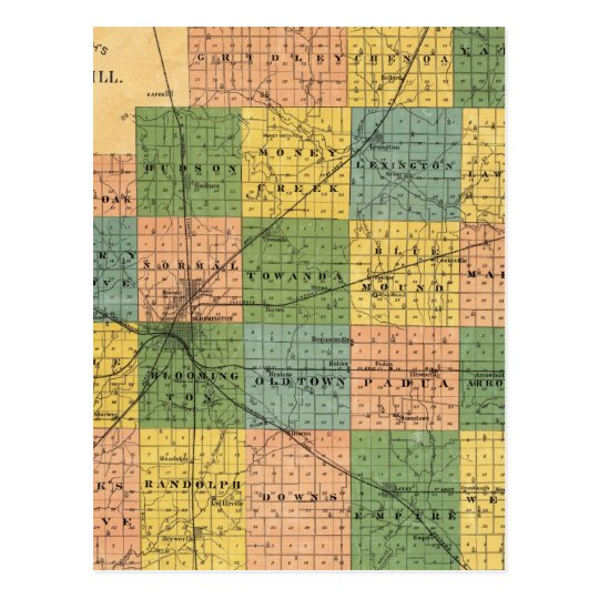 Map of McLean County, Illinois 1886 Postcard
