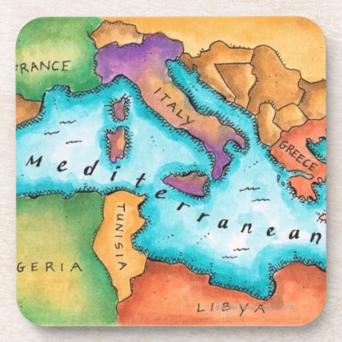 Map of Mediterranean Sea Drink Coaster