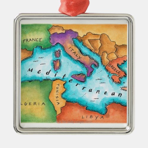 Map of Mediterranean Sea Metal Ornament