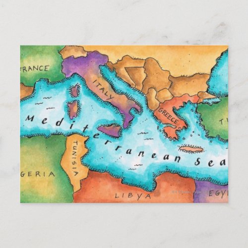Map of Mediterranean Sea Postcard