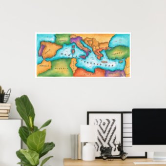 Map of Mediterranean Sea Poster | Zazzle