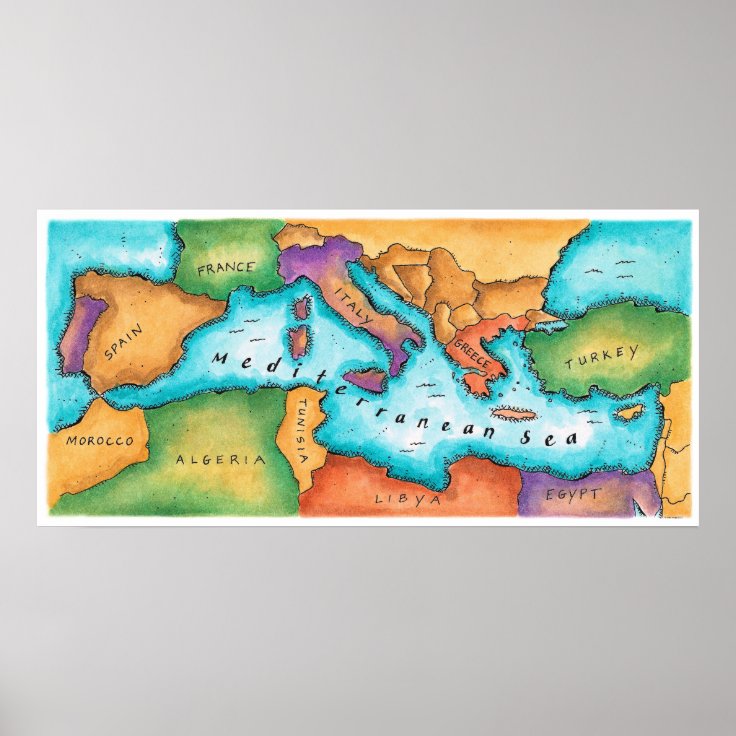 Map of Mediterranean Sea Poster | Zazzle