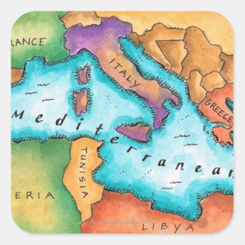 Map of Mediterranean Sea Square Sticker
