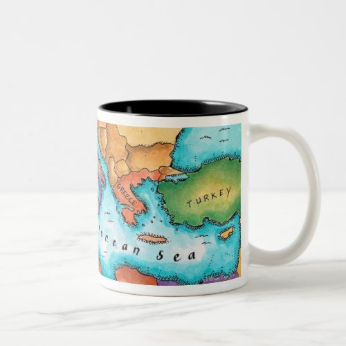 Map of Mediterranean Sea Two_Tone Coffee Mug