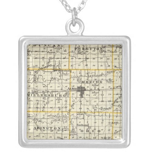 Map of Mercer County Rock Island and Plano Silver Plated Necklace