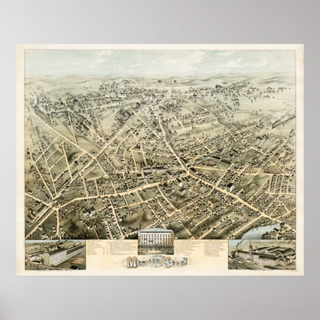 Map of Meriden, Connecticut from 1875 Poster (Front)