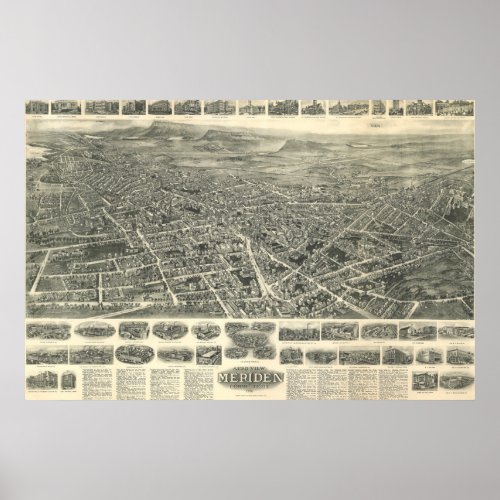 Map of Meriden Connecticut from 1918 Poster